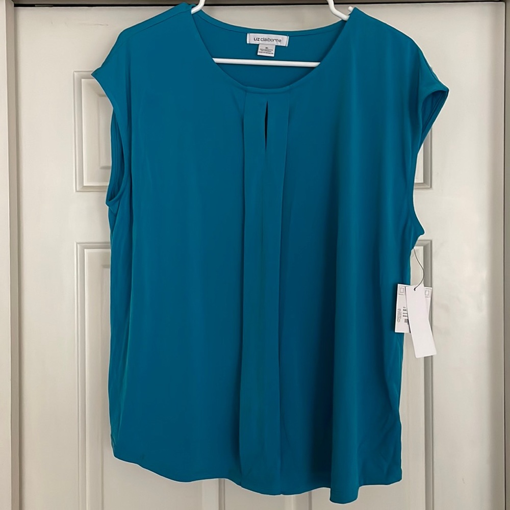 NWT Liz Claiborne vibrant bluish green sleevless, loose fitting top size xl.